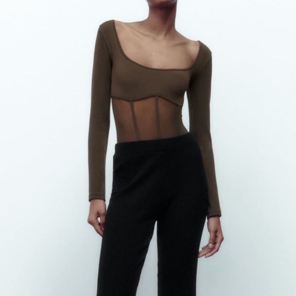 Zara Seamless Tulle Corset Bodysuit